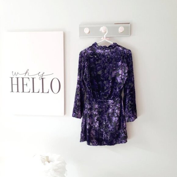 NWOT Zara purple & black velvet-like trim floral peek-a-boo sheer mini dress, S - Picture 11 of 14
